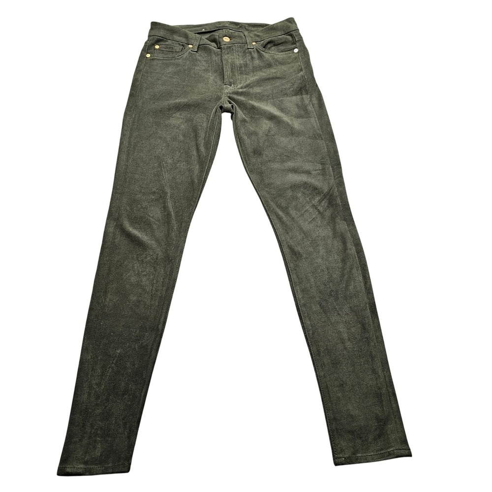 7 For All Mankind‎ Gwenevere Faux Suede Skinny Jeans Olive Green Size 27 Stretch